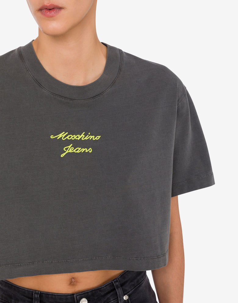 Embroidered cotton jersey crop top Dark grey Moschino Jeans 3
