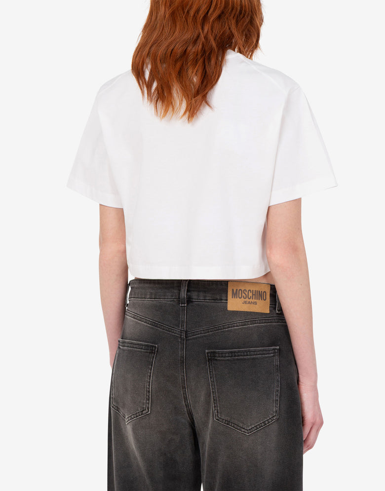 Camiseta curta em malha de algodão estampada Blanco Moschino Jeans 2