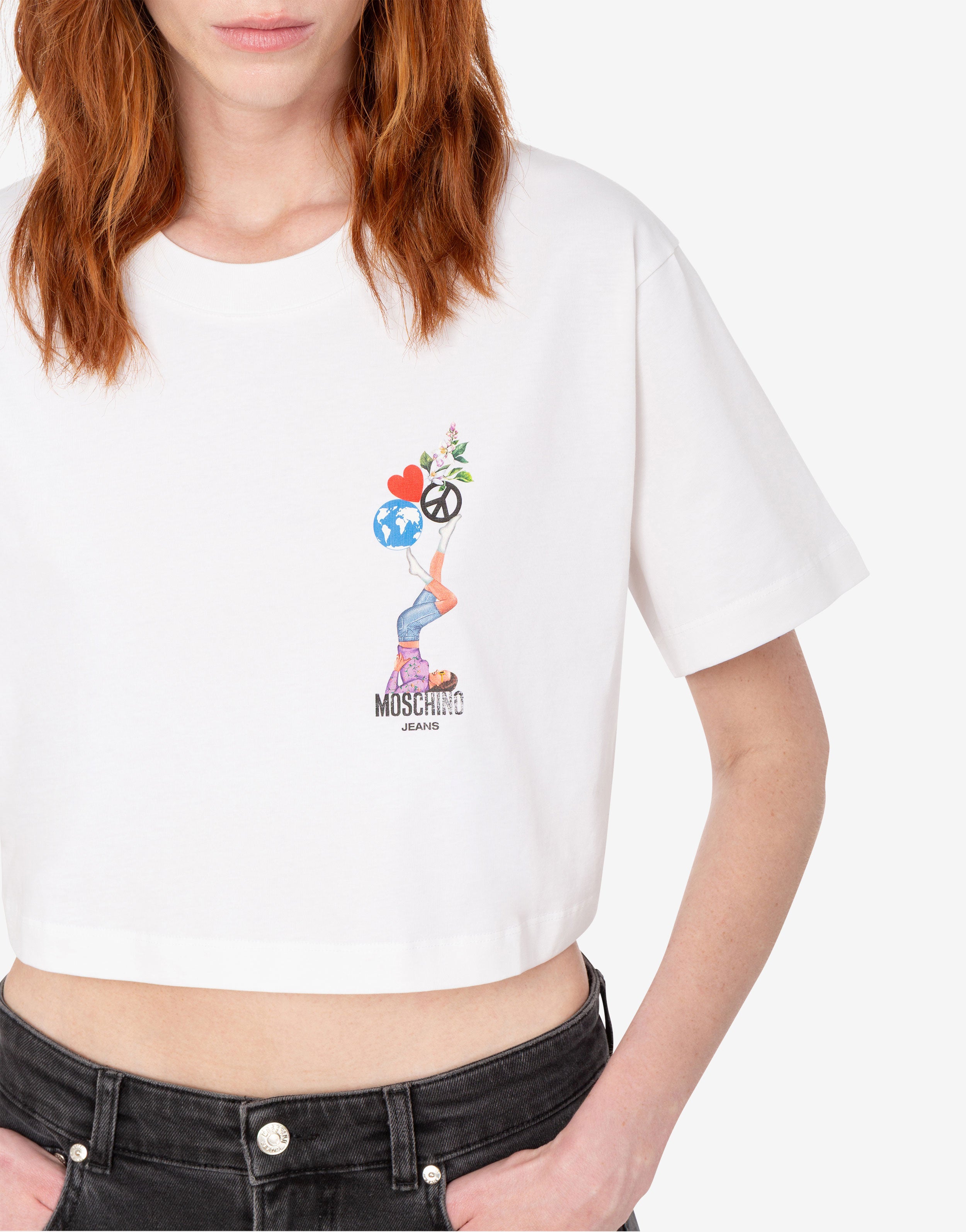 【新品】MOSCHINO ワッペン風半袖トップス Printed organic cotton jersey T-shirt | Moschino