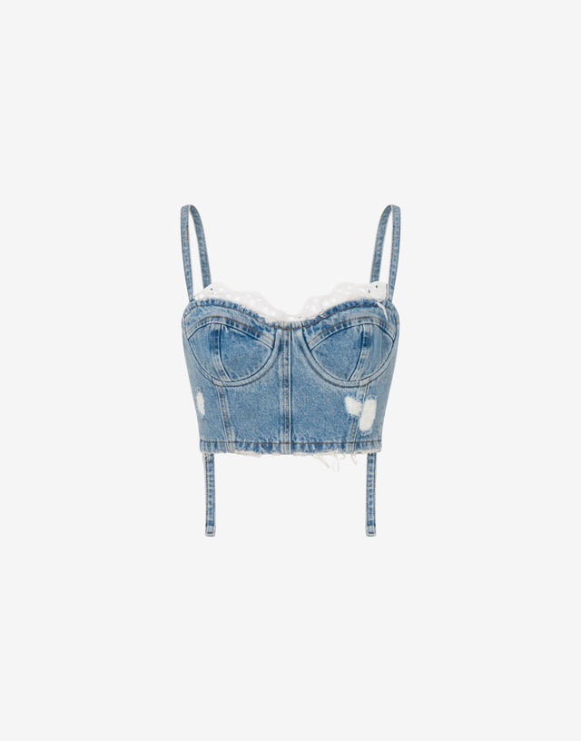 Top crop en denim de coton Blue denim Moschino Jeans 0