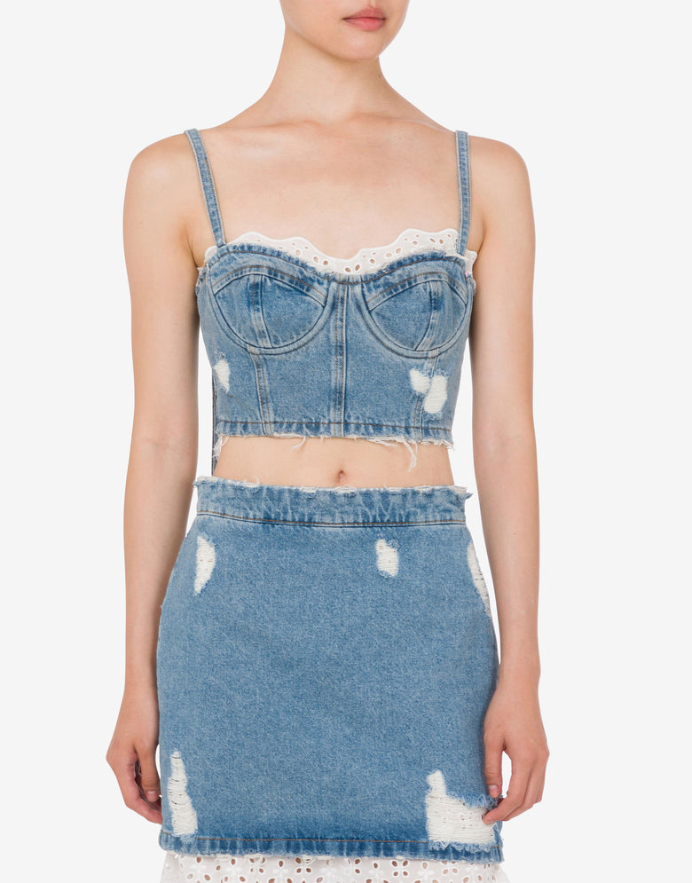 Cotton denim crop top Blue Denim Moschino Jeans 1