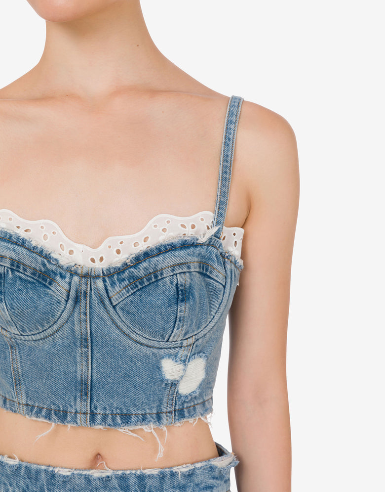 Cotton denim crop top Blue Denim Moschino Jeans 3