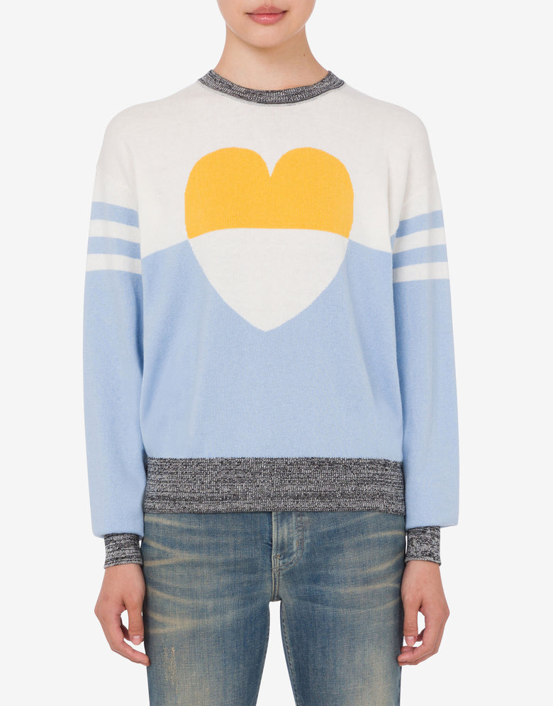 Pull en coton et cachemire incrusté Bleu clair Moschino Jeans 1