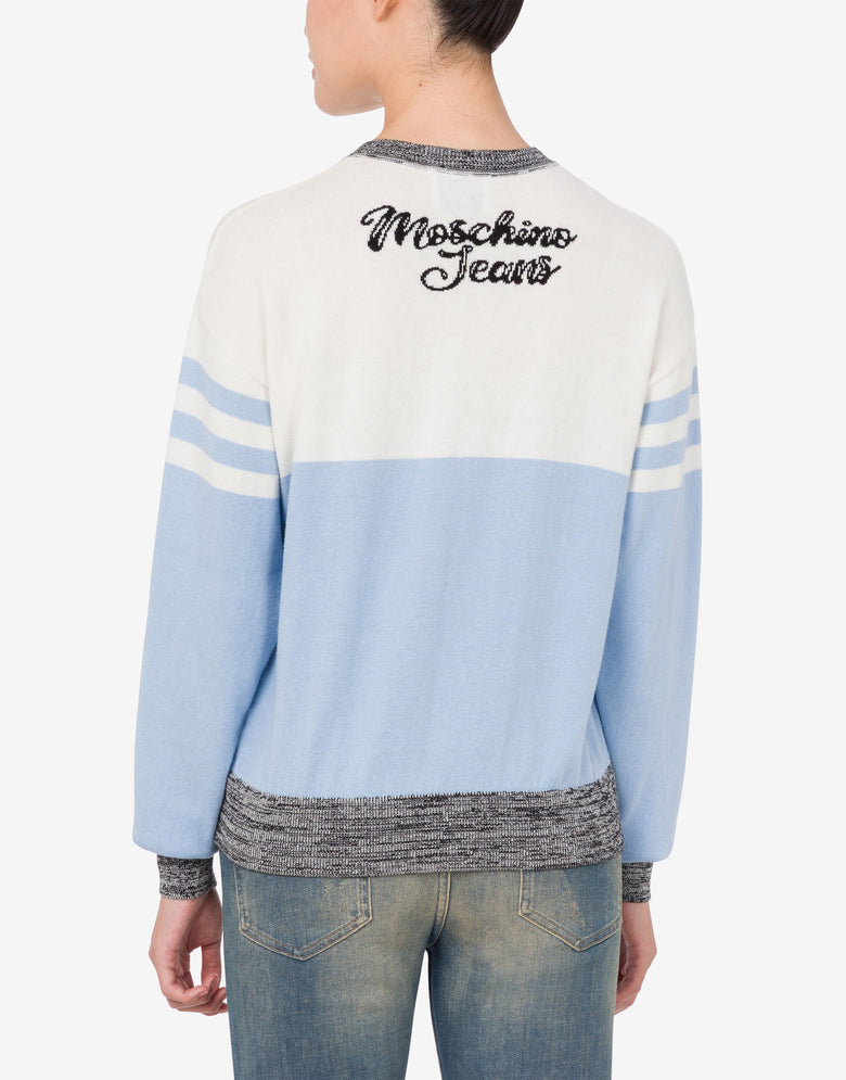 Pull en coton et cachemire incrusté Bleu clair Moschino Jeans 2