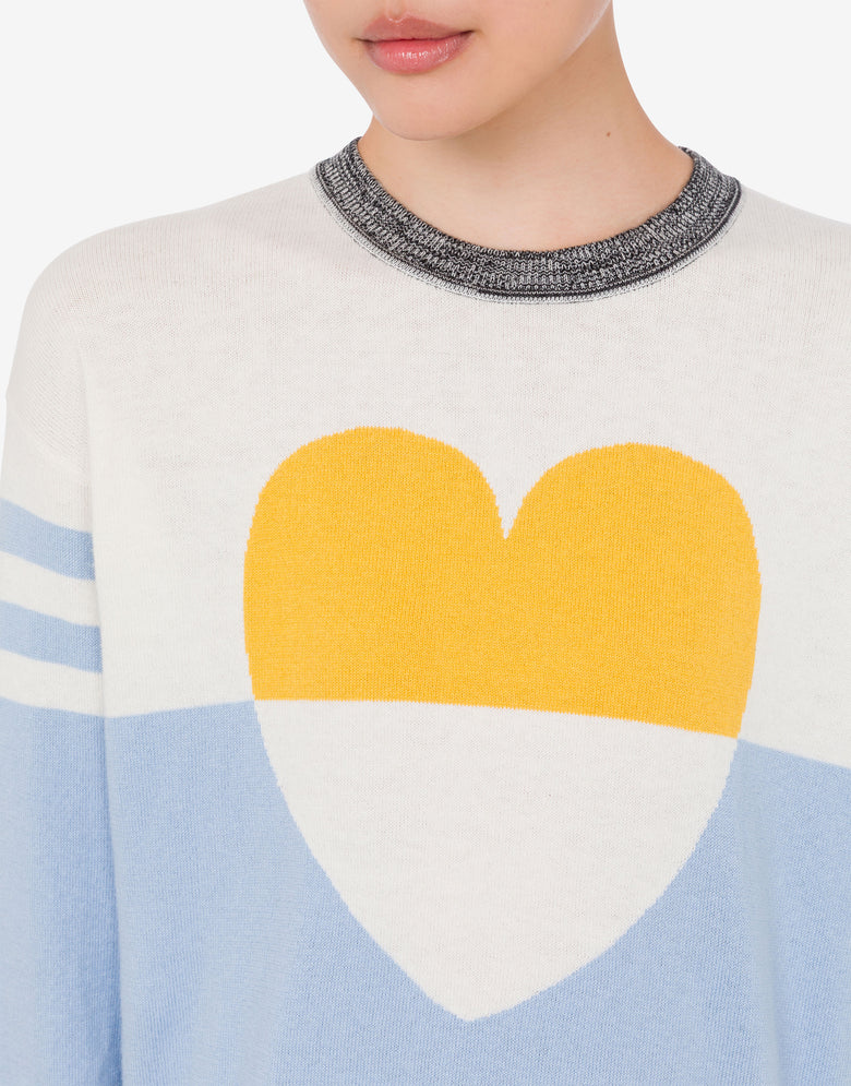 Pull en coton et cachemire incrusté Bleu clair Moschino Jeans 3