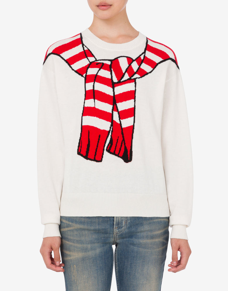 Intarsia cotton and cashmere pullover White Moschino Jeans 1