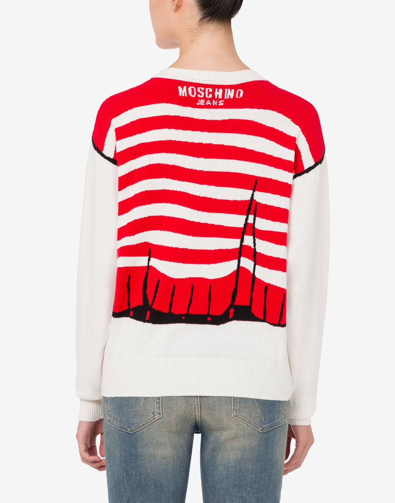 Intarsia cotton and cashmere pullover White Moschino Jeans 2
