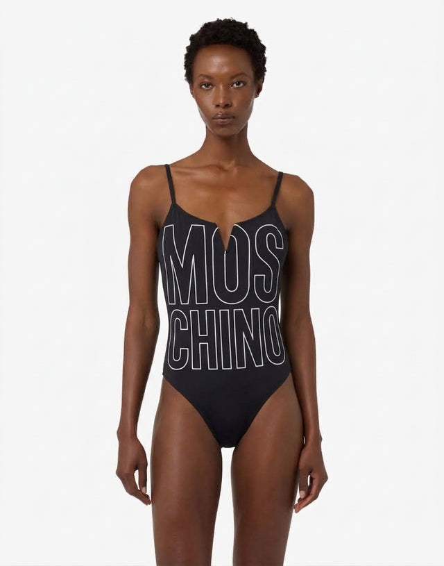 Bañador de una pieza estampado de licra Negro Moschino 0