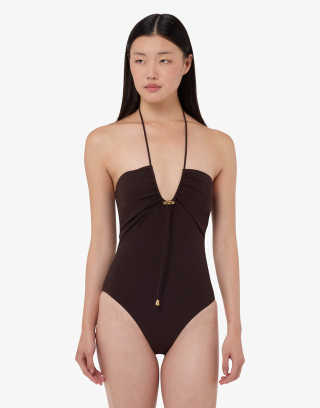 Lycra one-piece swimsuit Dark brown Moschino 0