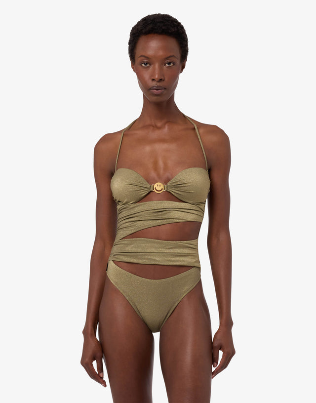 Smiley® lurex jersey one-piece swimsuit Military green Moschino 0
