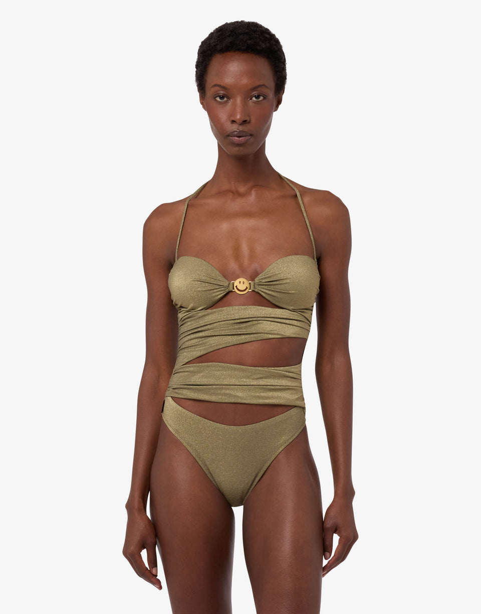 Einteiliger Badeanzug aus Smiley®-Lurex-Jersey Militärgrün Moschino 0