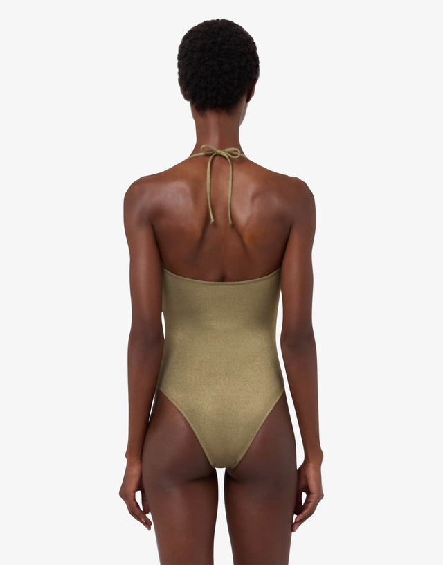 Smiley® lurex jersey one-piece swimsuit Military green Moschino 1