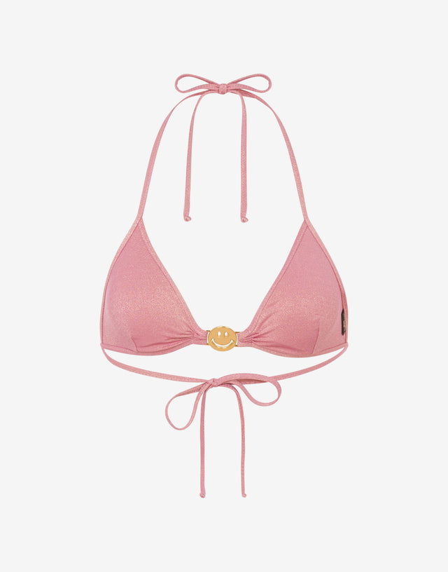 Smiley® lurex jersey triangle bikini top Rosa cipria Moschino 0