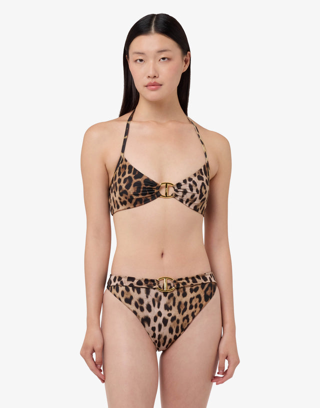 Printed Lycra bikini top Brown Moschino 0