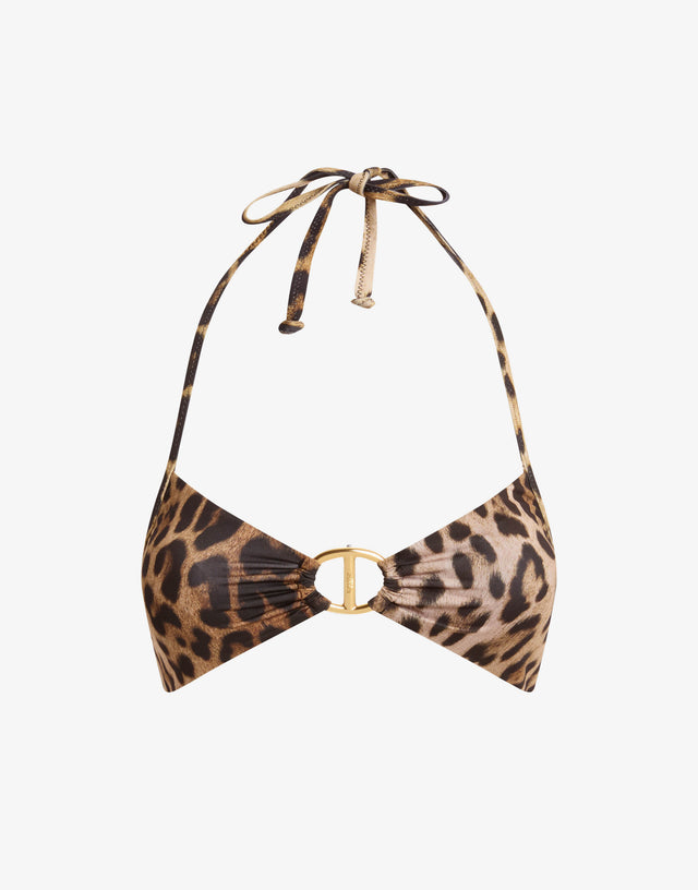 Top bikini in lycra stampato Marrone Moschino 0