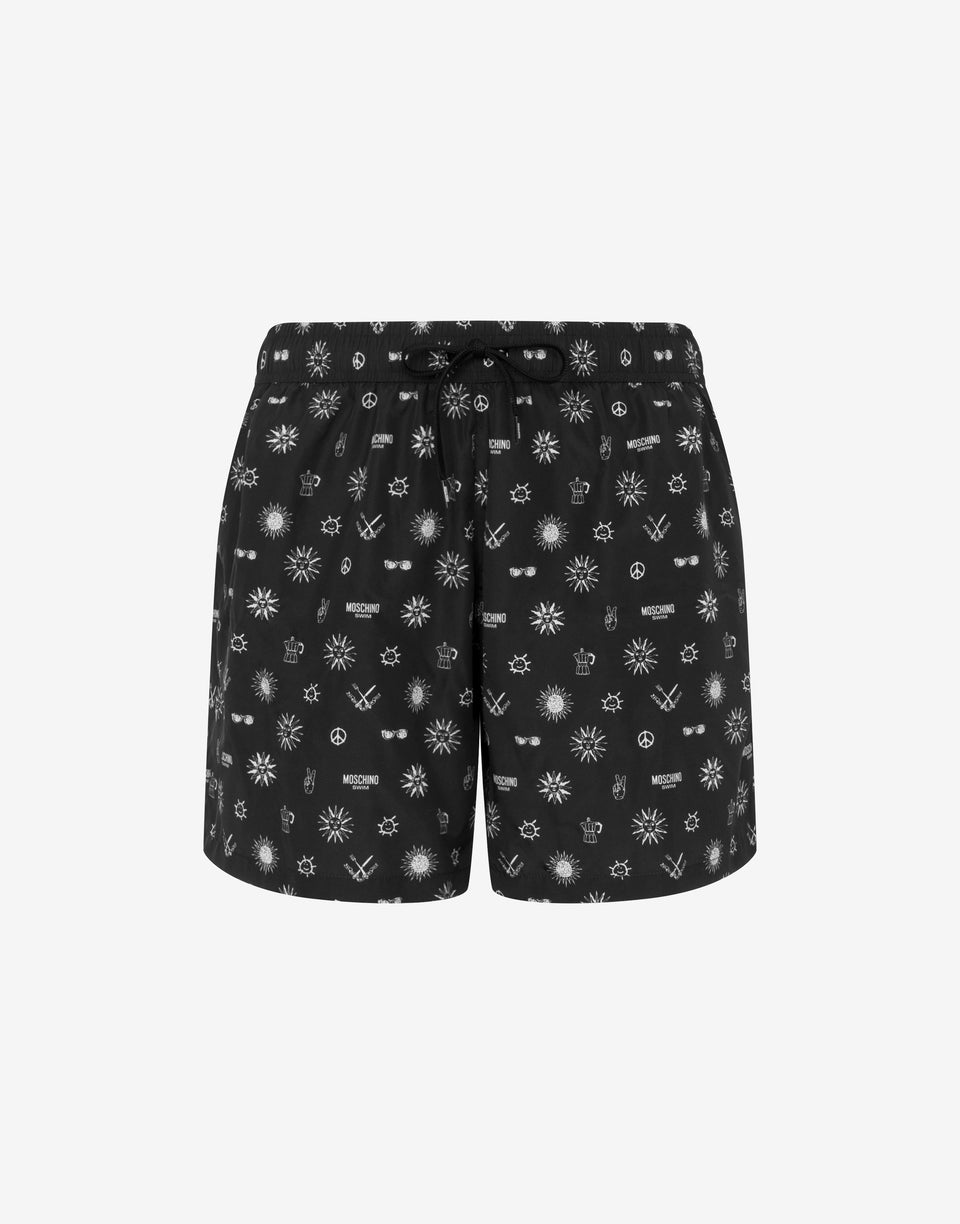 Boxers de baño de nailon estampado Negro Moschino 0