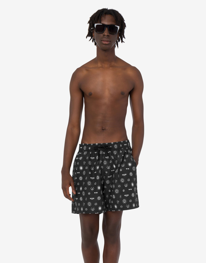 Boxers de baño de nailon estampado Negro Moschino 1