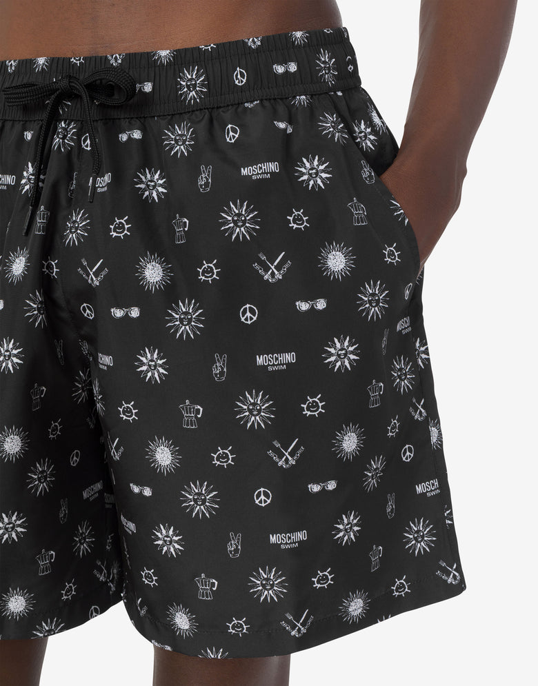 Boxers de baño de nailon estampado Negro Moschino 3