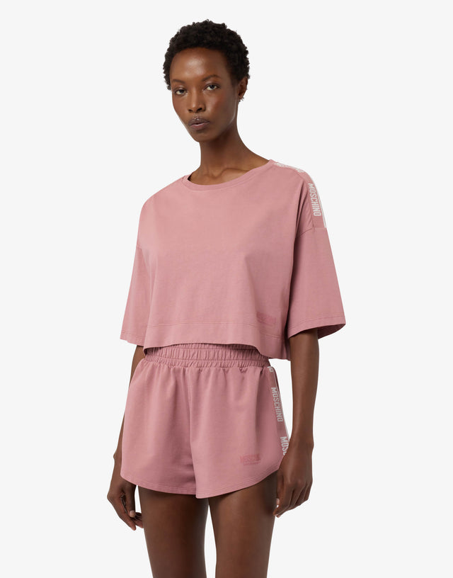 Crop top in cotton jersey Antique pink Moschino 0