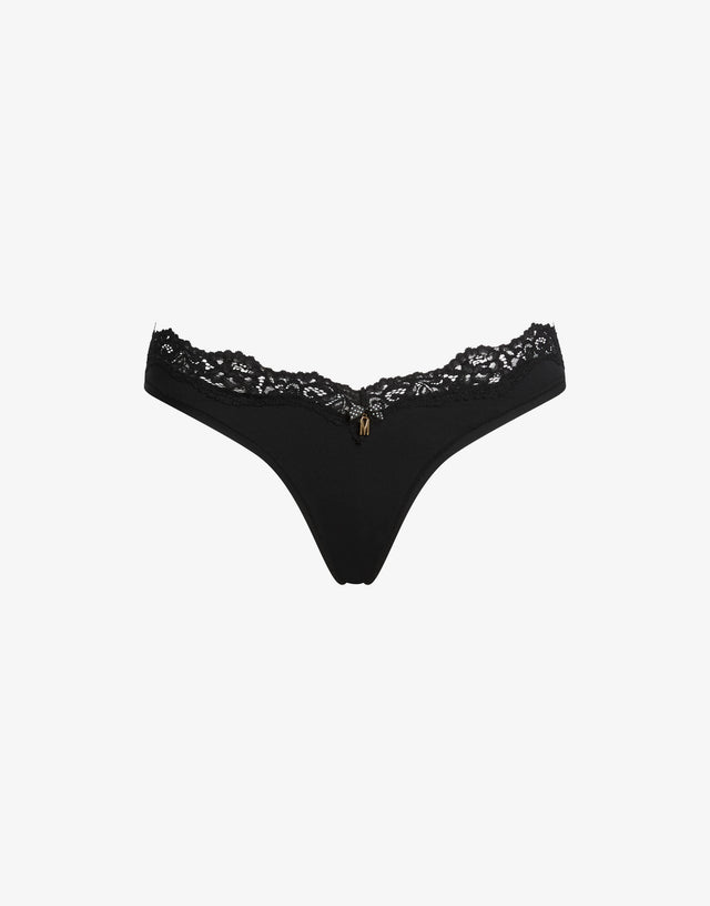 Microfiber and lace thong Black Moschino 0