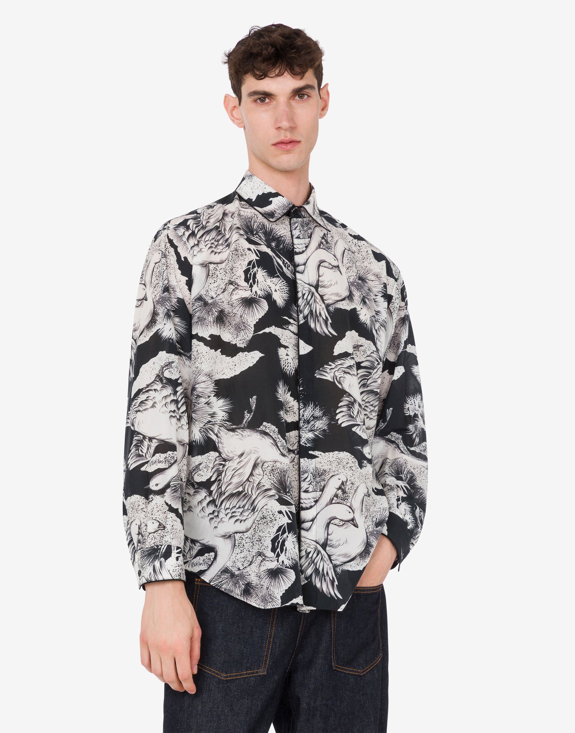 Lightweight cotton poplin shirt with goose print Lightweight cotton poplin shirt with goose print