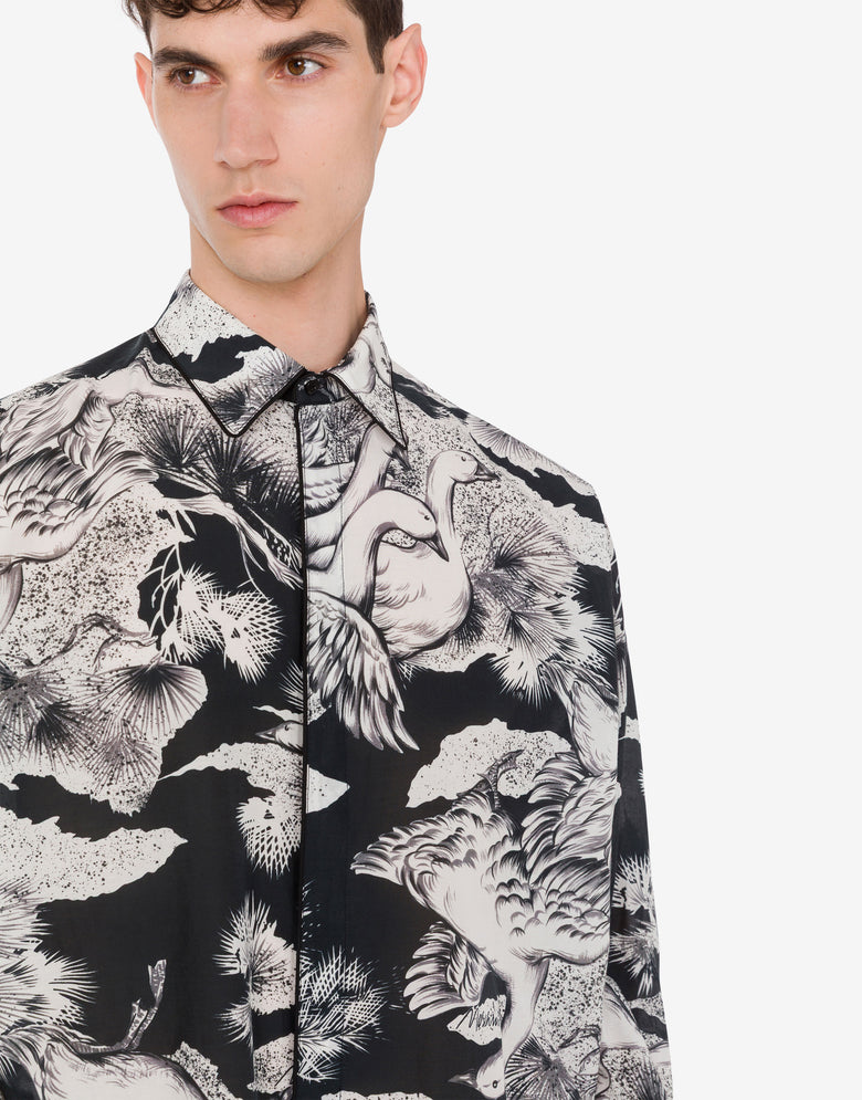 Lightweight cotton poplin shirt with goose print Black Moschino 4
