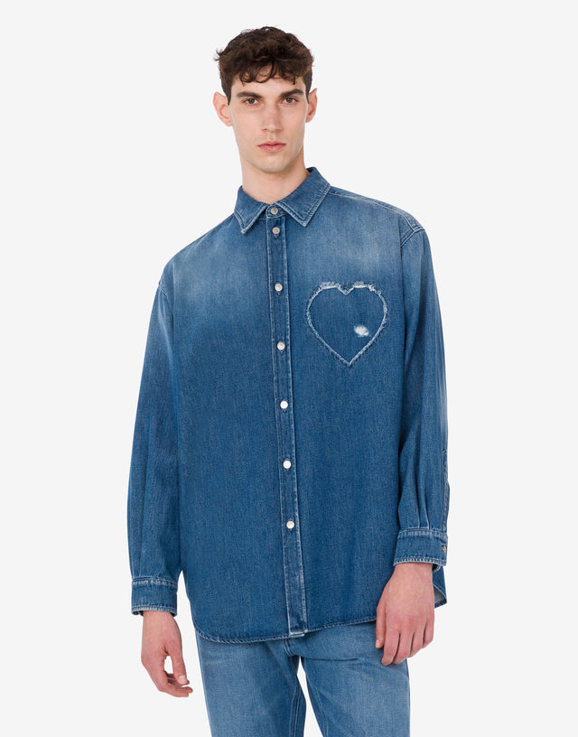 Blue cotton denim shirt Blue Denim Moschino 0