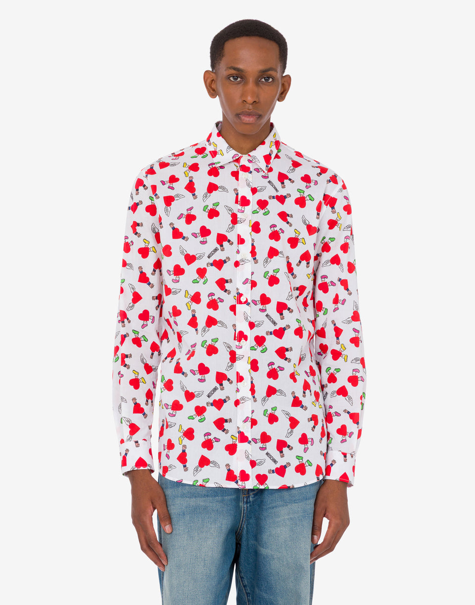 Camisa em popeline de algodão leve estampada Blanco Moschino 0