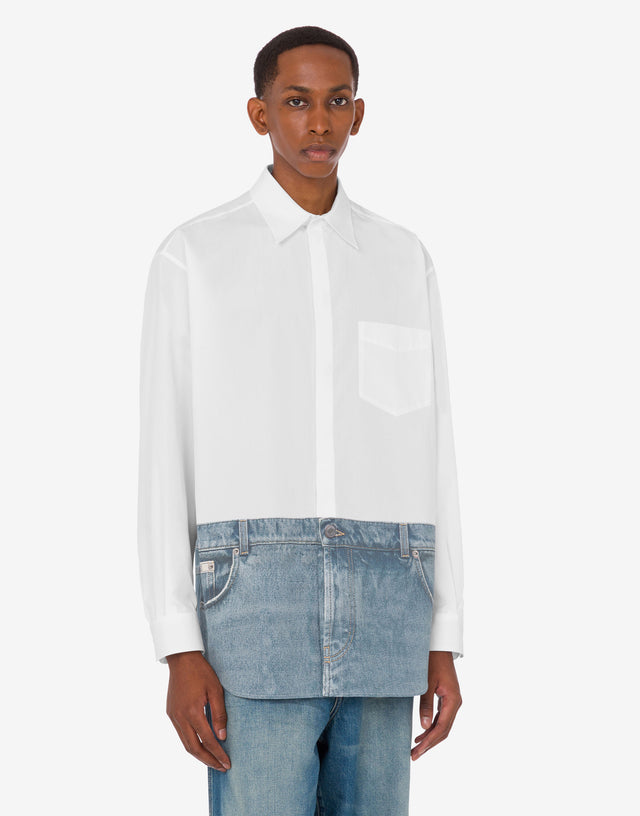 Camisa estampada de popelín de algodón Blanco Moschino 0