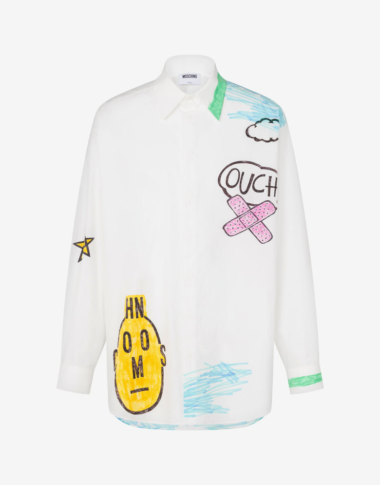 Printed cotton poplin shirt White Moschino 3