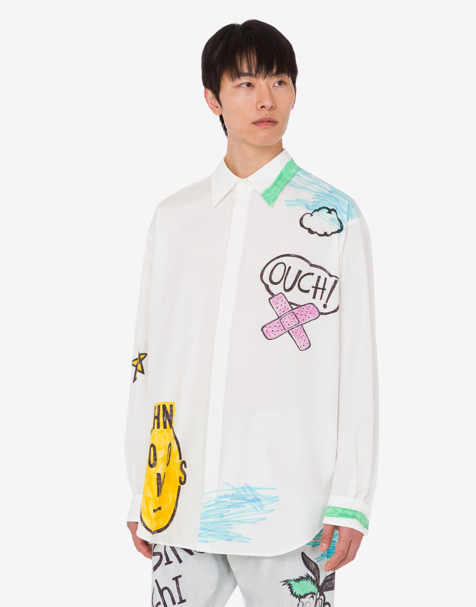 Printed cotton poplin shirt White Moschino 0