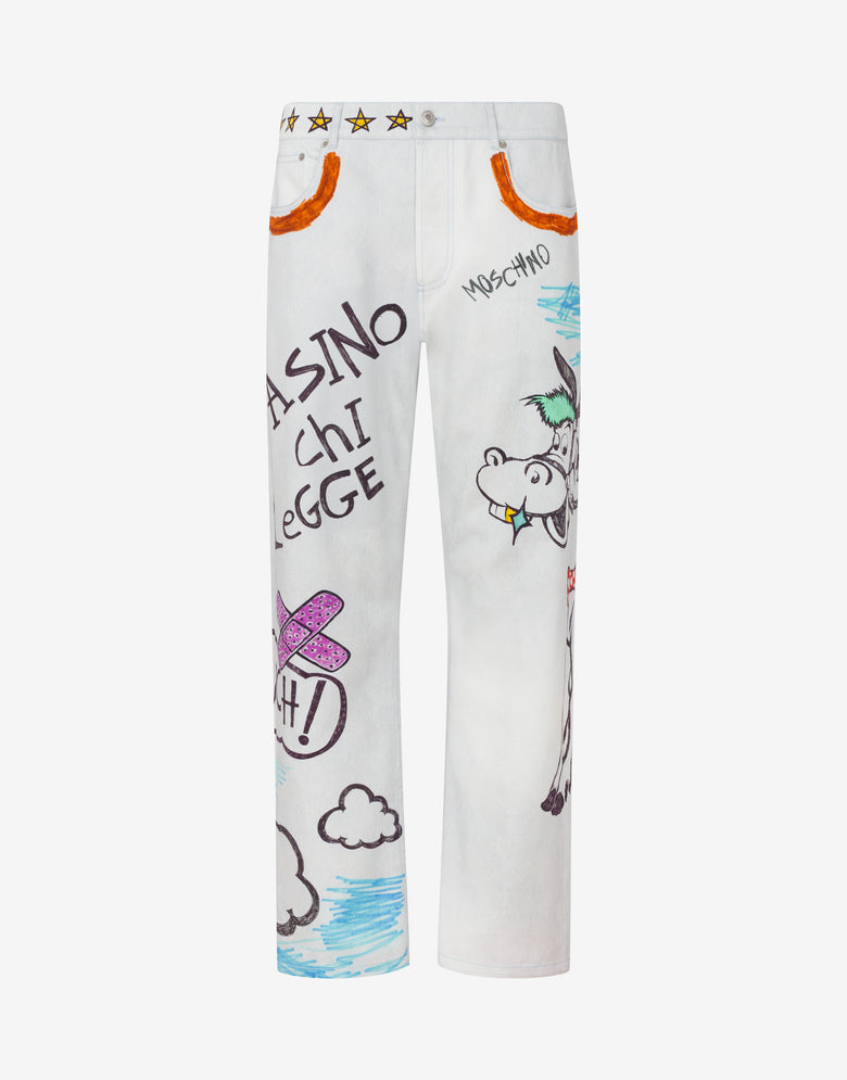 Pantalon en coton bull imprimé Blanc Moschino 4