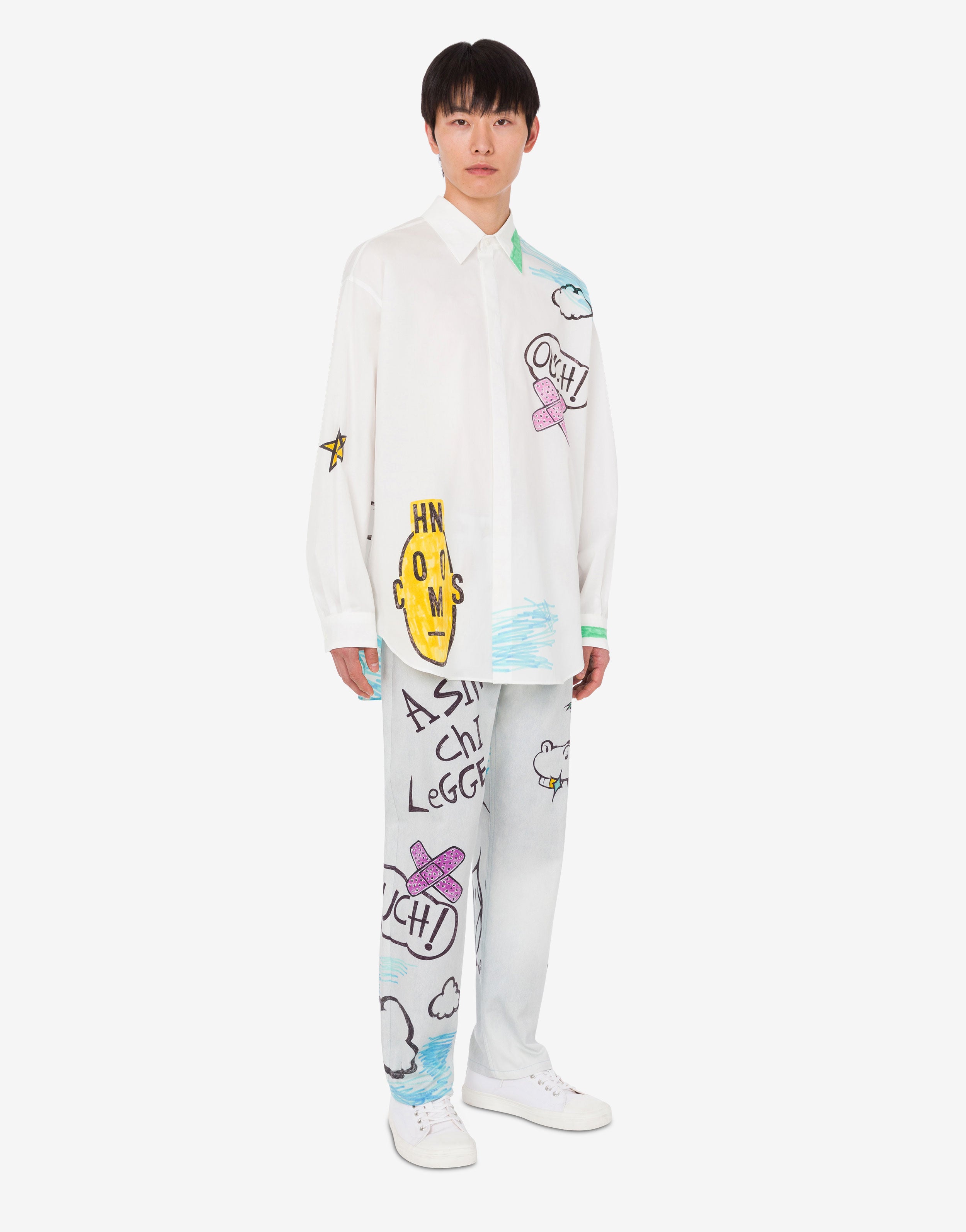 Printed cotton bull trousers