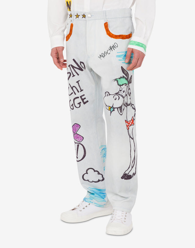 Printed cotton bull trousers White Moschino 1