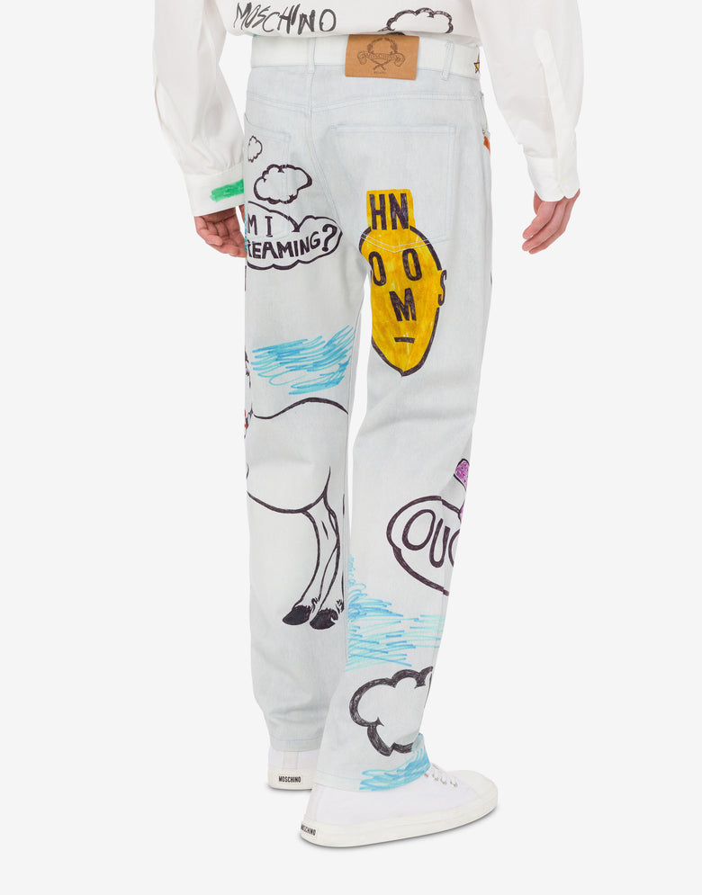 Pantalon en coton bull imprimé Blanc Moschino 2