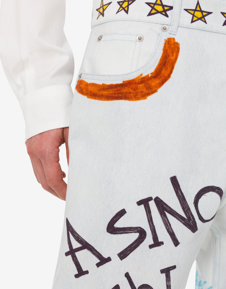 Pantalon en coton bull imprimé Blanc Moschino 3