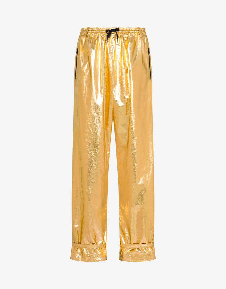 Laminated cotton muslin trousers Gold Moschino 4