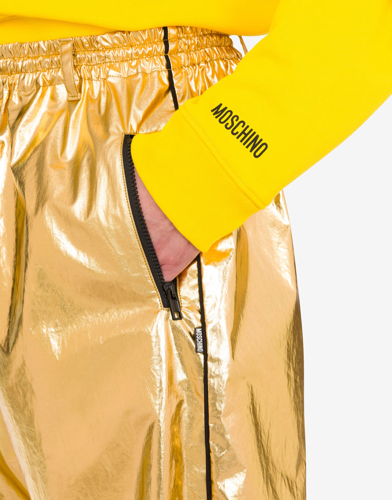 Laminated cotton muslin trousers Gold Moschino 3