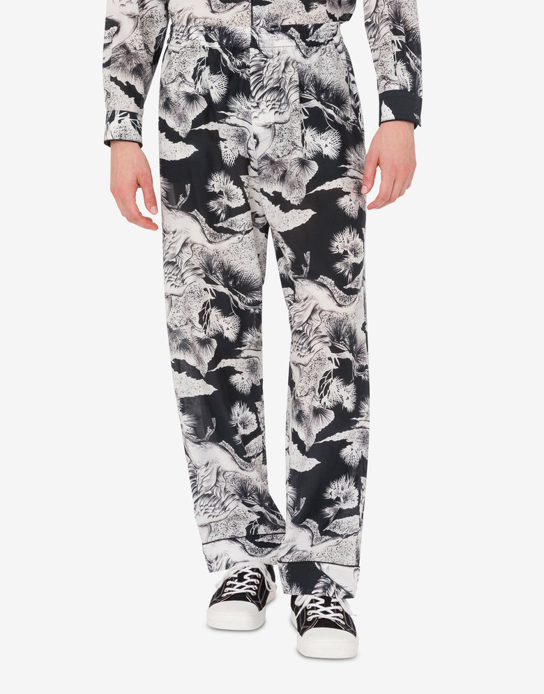 Lightweight cotton poplin pants with goose print Black Moschino 2