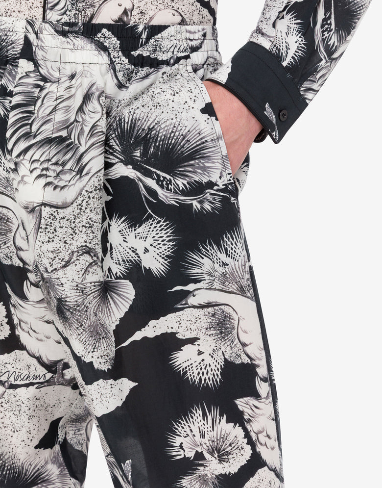 Lightweight cotton poplin pants with goose print Black Moschino 4