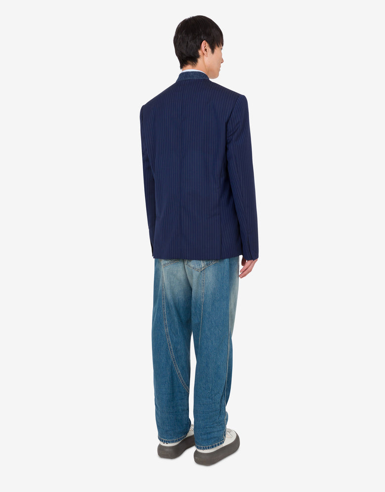 Casaco em lã risca de giz tingida no fio Azul oscuro Moschino 1