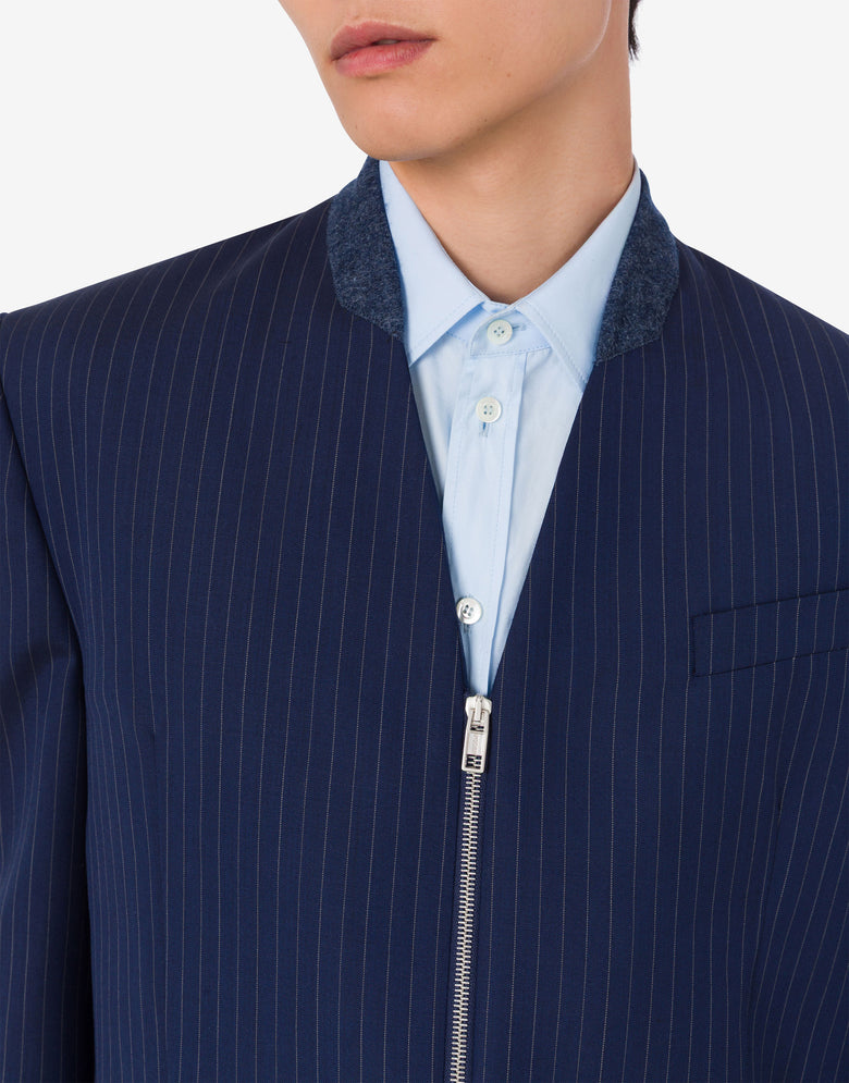 Yarn-dyed pinstriped wool jacket Dark blue Moschino 2