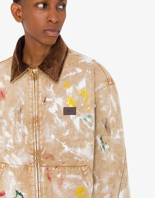 Giacca in bull di cotone stampata Beige Moschino 1