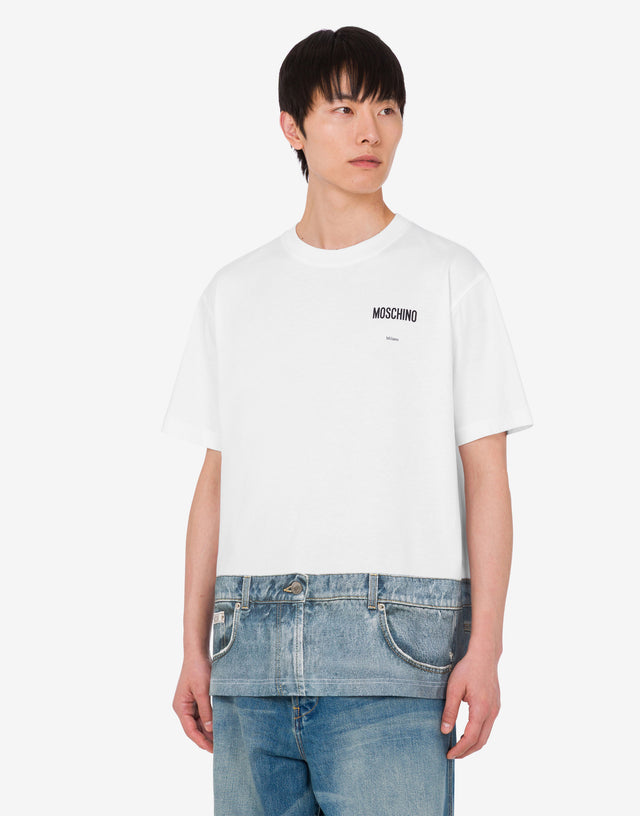 Camiseta estampada de jersey de algodón orgánico Blanco Moschino 1