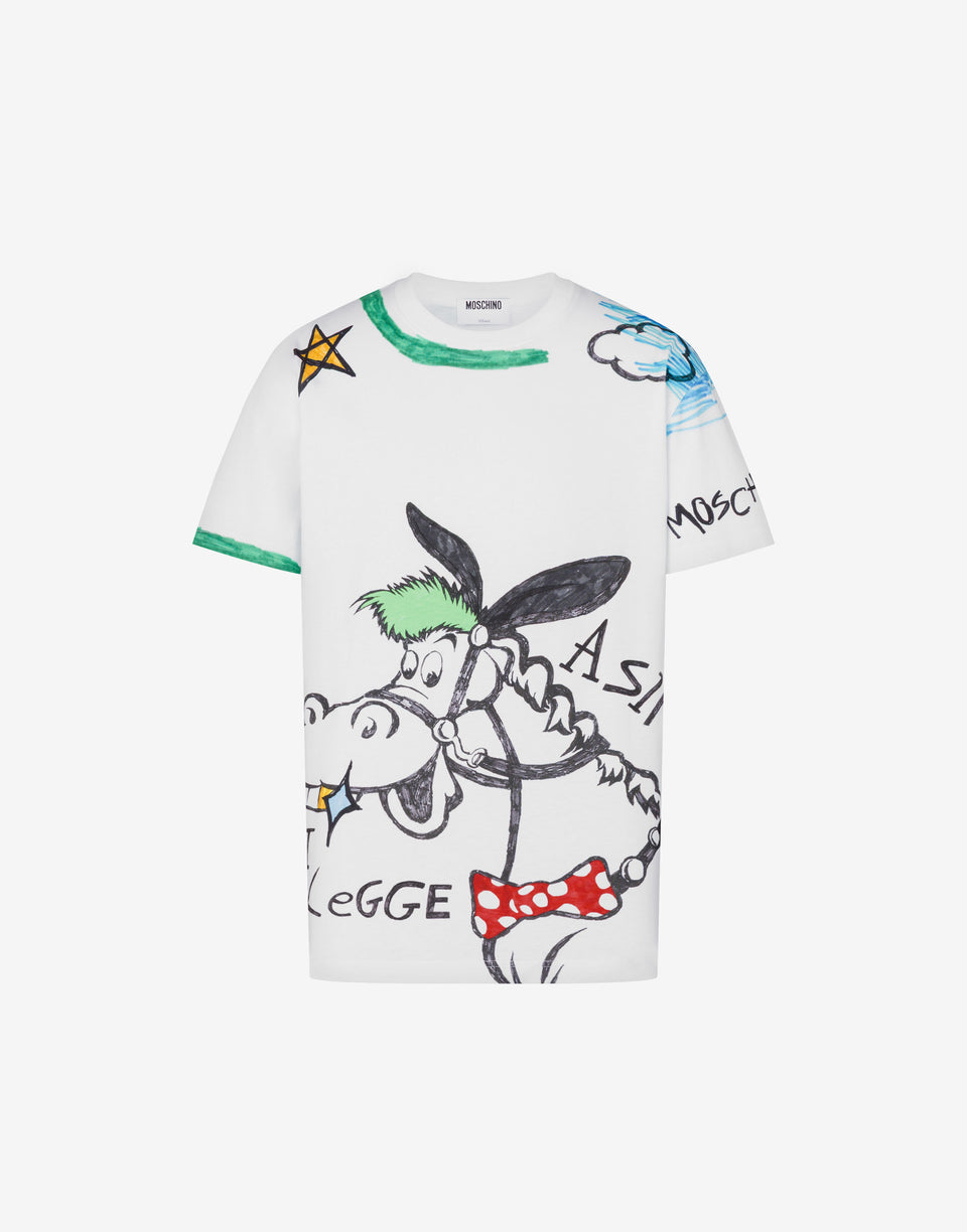 유기농 코튼 저지 프린트 티셔츠 White Moschino 0