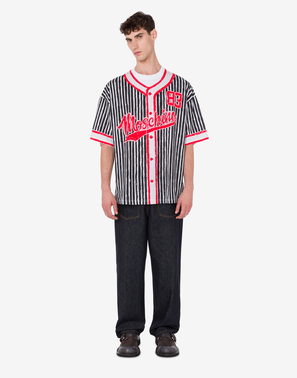 T-shirt em jersey de algodão orgânico estampado Negro Moschino 0