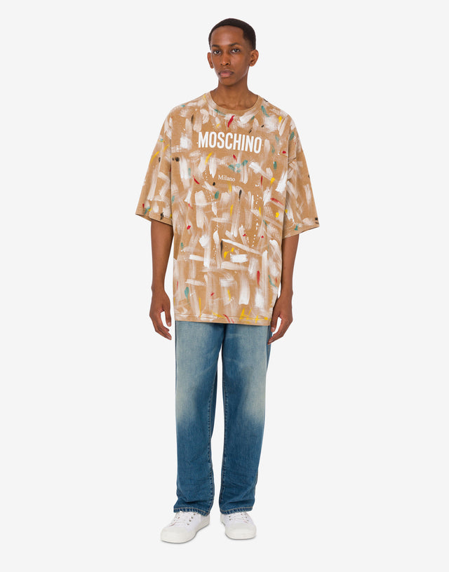 Printed organic cotton jersey T-shirt Beige Moschino 1