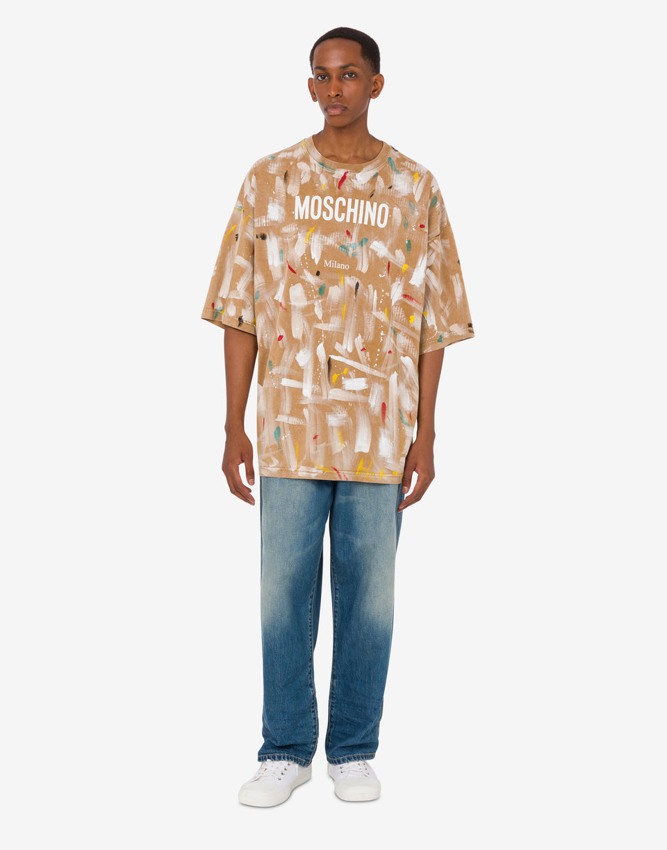 Printed organic cotton jersey T-shirt Beige Moschino 0