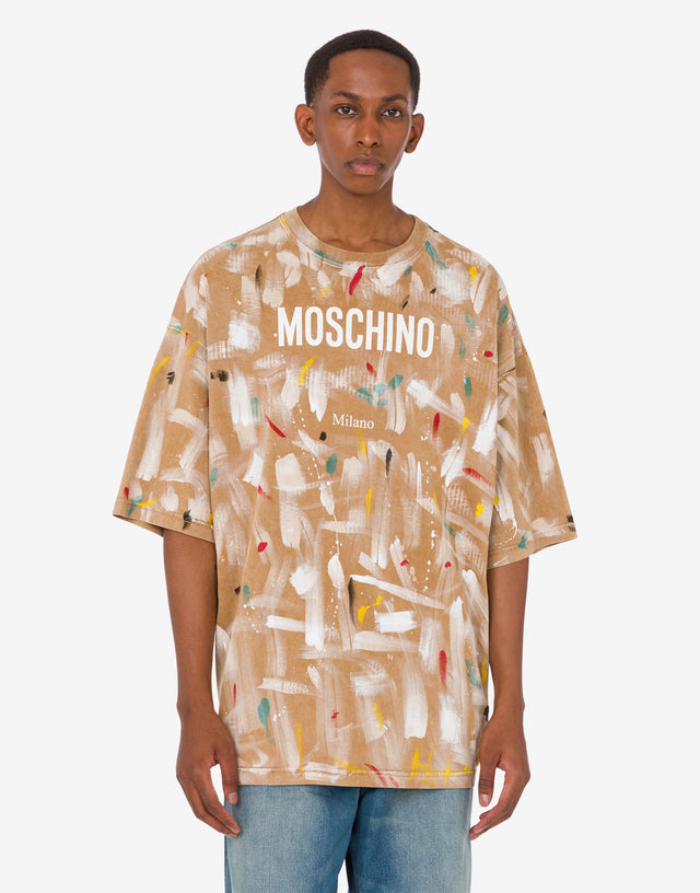 T-shirt in jersey di cotone organico stampata Beige Moschino 1