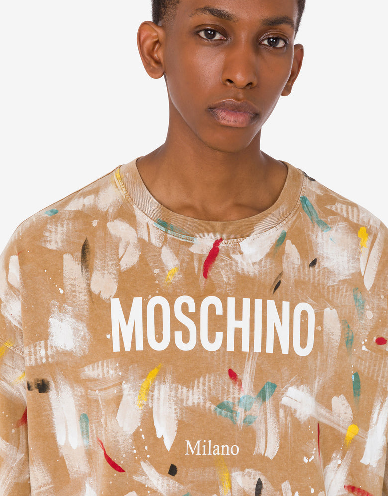 Printed organic cotton jersey T-shirt Beige Moschino 4